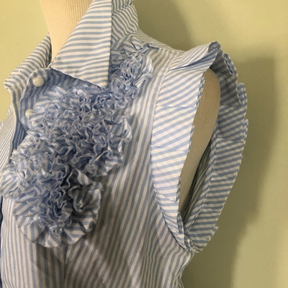 McGinn Blue -White Striped Ruffle Blouse Sz: 8 💙 - Picture 3 of 8